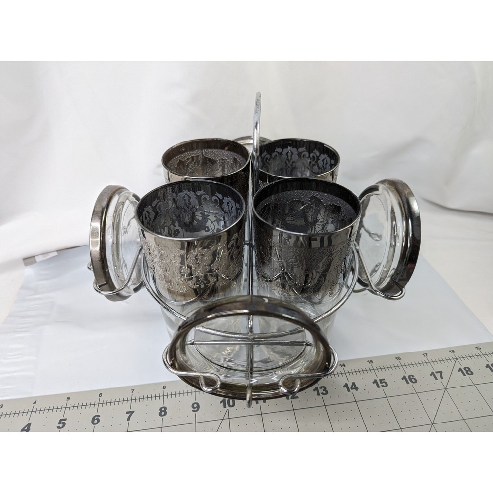 Dorothy‎ Thorpe High Ball Glasses Coaster Wire Rack MCM Lot Silver Fade